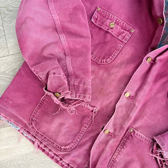 Vintage Carhartt Detroit Blanket Lined Jacket Distressed Purple Plum Pink Large - Picture 5 of 9